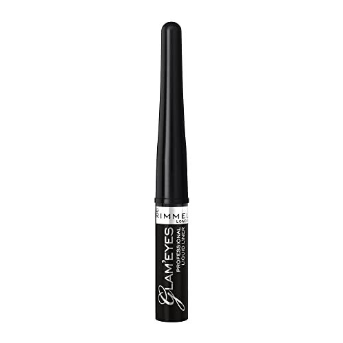 Rimmel London Eyeliner Liquido Glameyes, Lunga Durata, Finish Opaco, Tratto Sottile, 001 Nero/Black Glamour, 3.5 ml