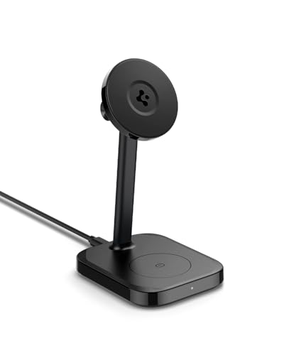 Spigen MagFit 2-in-1 Qi2 15W Caricatore Wireless iPhone con Supporto MagSafe e Cavo USB-C