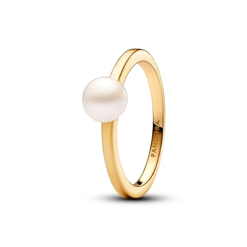 Pandora Timeless Anello placcato oro 14k con perla d'acqua dolce bianca