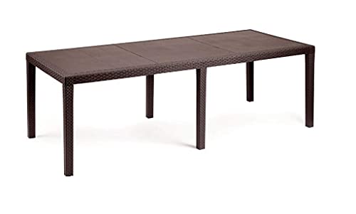 Dmora - Tavolo da esterno Roma, Ripiano rettangolare allungabile da pranzo, Tavolo da giardino estensibile effetto rattan, 100% Made in Italy, 150/220x90h72 cm