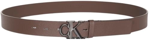 Calvin Klein Cintura in Pelle con Fibbia Monogramma CK, 3.2 cm