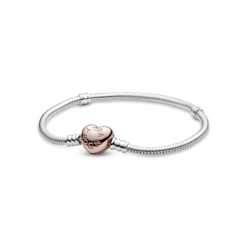 PANDORA Icons Bracciale in argento con chiusura a forma di cuore placcata in oro rosa 14k