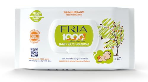 Fria Baby Eco Natural Salviette per Cambio Pannolino con Estratto di Avena, 72 Salviette