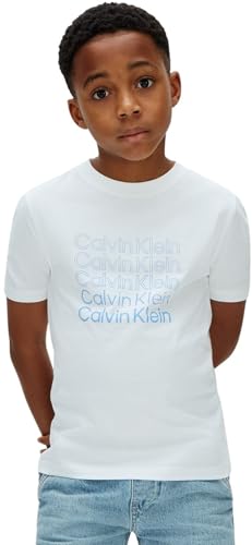 Calvin Klein Bambino T-Shirt Stacked Logo, Bianco, 8 Anni