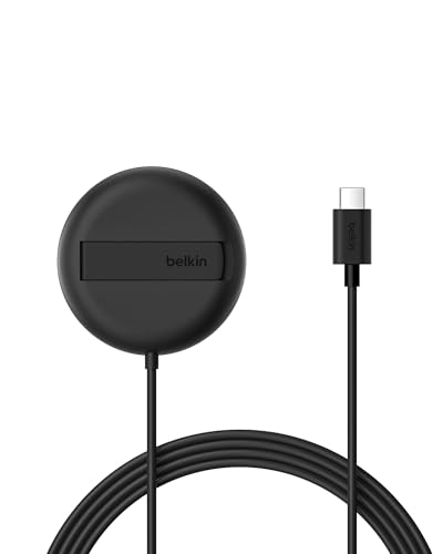 Belkin Tappetino di ricarica wireless magnetica 15 W con supporto, caricatore wireless Qi2 compatibile con MagSafe per iPhone 16 Series, Samsung Galaxy S25 Series, AirPods (senza alimentatore)