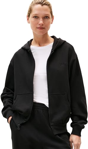 Tommy Hilfiger Donna Felpa con Zip Full Zip con Cappuccio, Nero (Black)