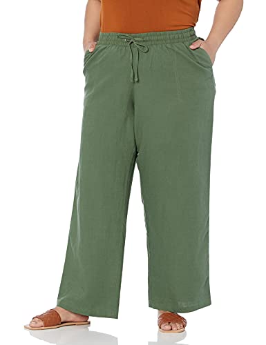 Amazon Essentials Pantaloni a Gamba Larga con Coulisse in Misto Lino dalla Vestibilità Comoda (Disponibili in Taglie Forti) Donna