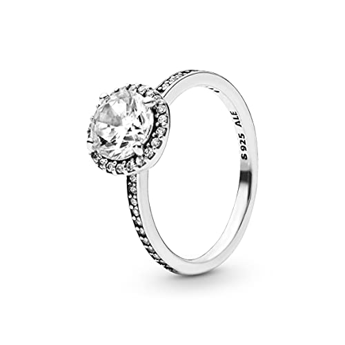 PANDORA Timeless Anello, rotondo scintillante in argento con zirconia cubica trasparente