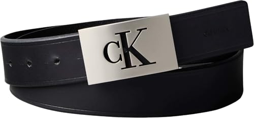 Calvin Klein Uomo Cintura Mono Plaque in Pelle, Nero (Black/Pewter)