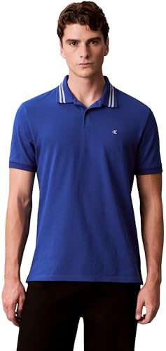 Calvin Klein SS Monogram Pique Tipped Polo Uomo Chase Blue