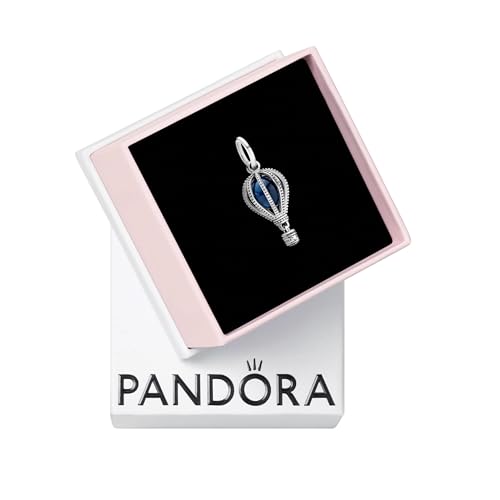 PANDORA Pendente Mongolfiera Argento Cristallo Blu Chiaro di Luna