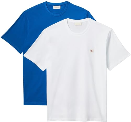 Calvin Klein Uomo T-Shirt Maniche Corte Confezione da 2 Badge in Cotone