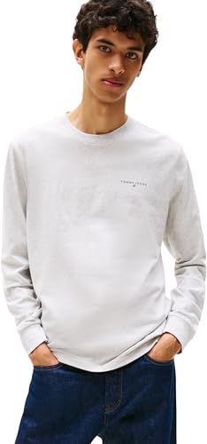 Tommy Jeans Uomo Maglietta a Maniche Lunghe Slim Chest Linear in Cotone