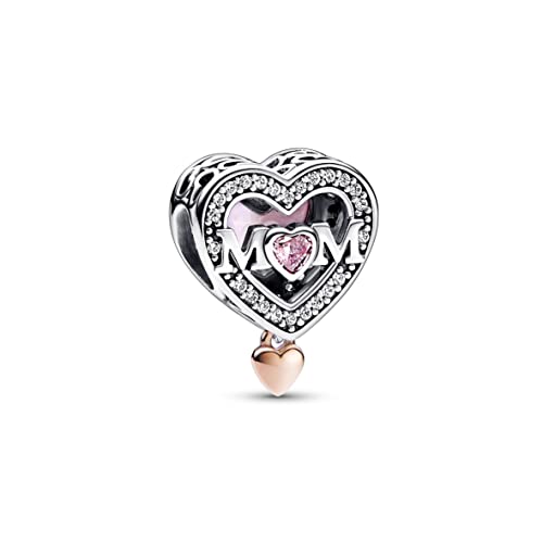 PANDORA Ciondolo cuore Mum argento e oro rosa con zirconi