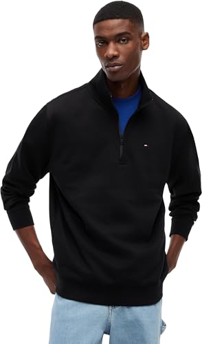 Tommy Jeans Uomo Felpa con Cerniera Fleece Collo a Lupetto Nero