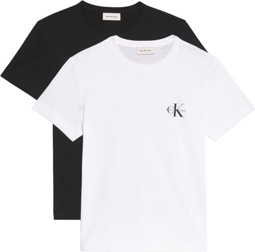 Calvin Klein Donna T-Shirt Maniche Corte Confezione da 2 Logo Tee con Scollo Rotondo