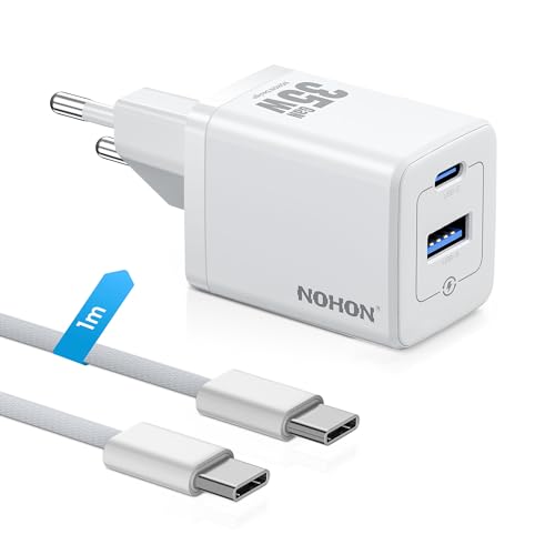 NOHON Caricatore USB-C 35W GaN 2 Porte con Cavo 60W 1M
