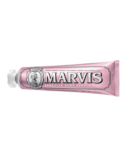 Marvis Dentifricio gengive sensibili alla menta, 75 ml, aiuta a rimuovere la placca dentale e ridurre la sensibilità delle gengive, freschezza duratura