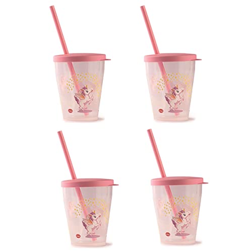 Snips Set 4 Bicchieri Unicorno con Coperchio e Cannuccia 385 ml