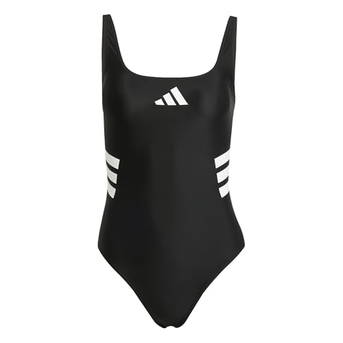 adidas Femme 3 Stripes U-Back Swimsuit, Black/White