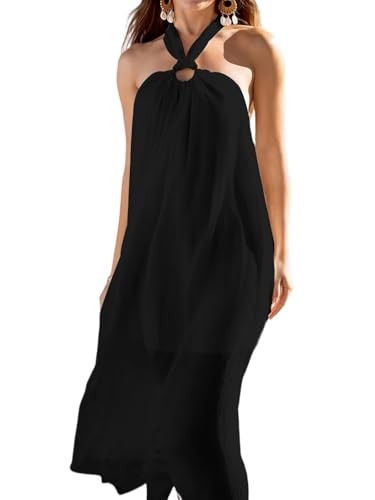 Rayson Copricostume Donna Mare Lungo Halter Curvy Abito da Spiaggia Estivo in Lino Casual Vestito Mare Elegante Senza Maniche Lunghezza Maxi (
