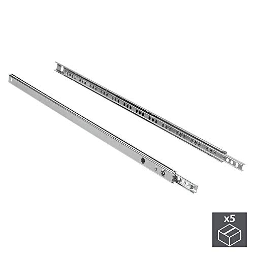 Emuca Set 5 paia Guide Cuscinetti Sfere Estrazione Parziale 17x214mm per Cassetto