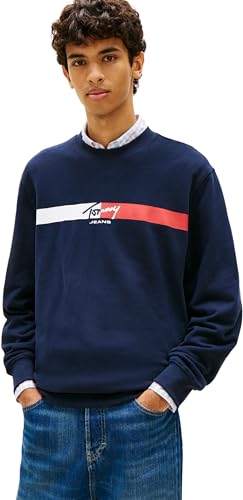 Tommy Jeans Felpa da Uomo Tjm Reg Sign Stripe Cnck Ext