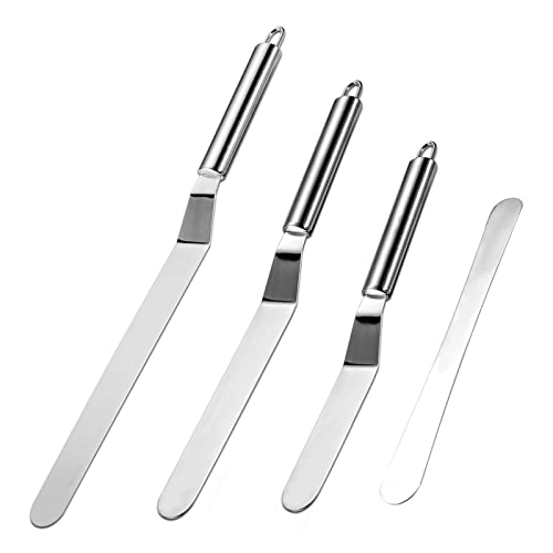 Vinabo Set Spatola Cucina 4 Pezzi, Angolato Glassa Spatole in Acciaio Inox, Spatola per Dolci Torte per Glassare Torte, Cupcake e Pasticcini,Cuoco Decorare Torte Spatola per Glassa