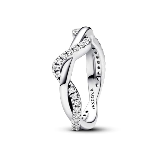 PANDORA Timeless Anello, in argento Sterling a doppia onda con zirconia cubica trasparente
