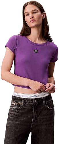 Calvin Klein Donna T-Shirt Maniche Corte Woven Label Rib Baby Tee con Scollo Rotondo
