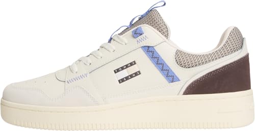 Tommy Jeans Uomo Tjm Retro Basket Em0em01657 Basso Top, Bianco Avorio Noce Nero, 45 EU