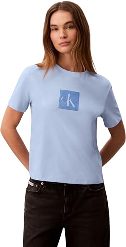 Calvin Klein Donna T-Shirt Classic Fit Monogram, Blu Breezy