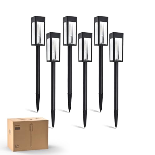 Philips Set 6 Luci Solari Vialetti LED Vetro Metallo Bianco Caldo