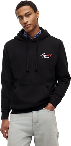 Tommy Jeans Uomo Felpa con Cappuccio Entry Sign con Tasca a Marsupio