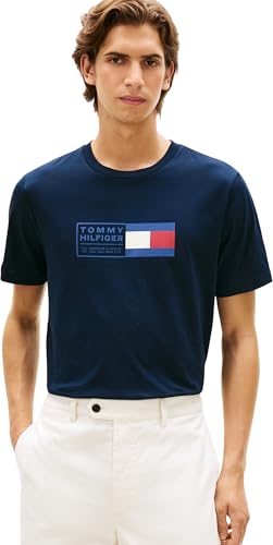 Tommy Hilfiger Uomo T-Shirt Maniche Corte Brand Love Text Box in Cotone