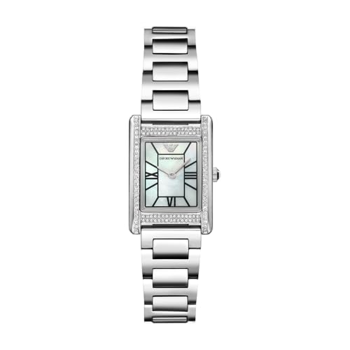 Emporio Armani Orologio da donna, cassa rettangolare da 22 mm, movimento al quarzo a due lancette con cinturino in acciaio o in pelle, 22 mm