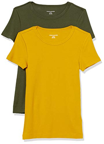 Amazon Essentials T-Shirt Girocollo a Maniche Corte Slim Donna, Pacco da 2