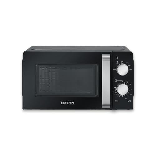 SEVERIN Forno a Microonde Solo, 700 W, Capacità 17 L, con Piatto Girevole Ø 24,5 cm, Funzione Scongelamento e Riscaldamento, Nero/Acciaio Inox - MW 7886