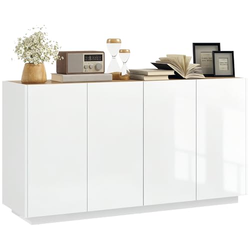 HOMCOM Credenza Soggiorno Madia Moderna 2 Ante Bianco Lucido