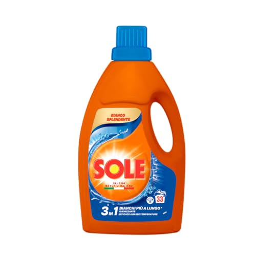 Sole Detersivo Lavatrice Bianco splendente 33 Lavaggi, Formula igienizzante, Detersivo Lavatrice Liquido Bianco Splendente, rimuove le macchie a basse temperature
