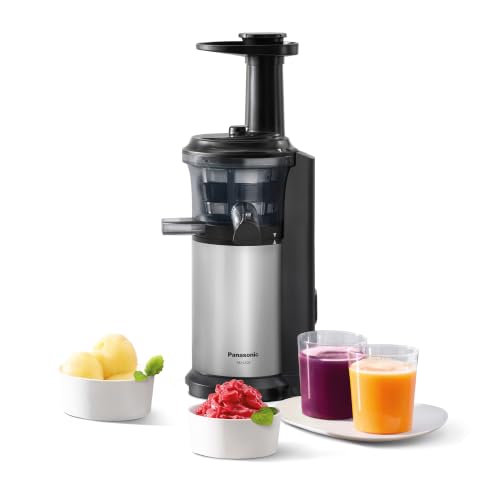 Panasonic MJ-L500 Slow Juicer Spremiagrumi, Acciaio, Sistema di Estrazione Senza Lame