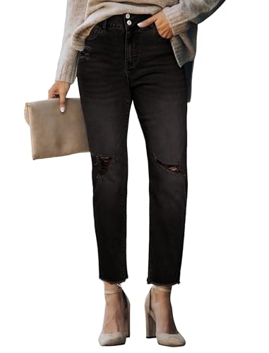 STARBILD Donna Jeans Strappati a Vita Alta e Gamba Dritta, Pantaloni Larghi in Denim Leggings con Fori, Jeans Strappati