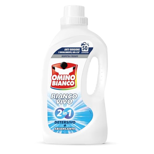 Omino Bianco Detersivo Lavatrice Liquido Bianco Vivo 2in1 con Sbiancante, 50 Lavaggi, 2000 ml