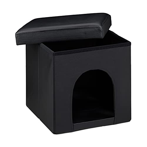 Relaxdays Cuccia Puff Pieghevole per Cane/Gatto, Finta Pelle, 38 X 38 X 38 cm