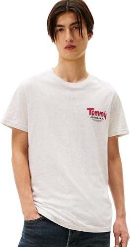 Tommy Jeans Uomo T-Shirt Slim Font Play Cotone Grigio