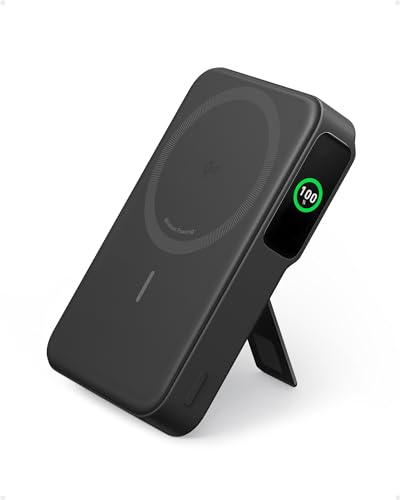 Anker MagGo Power Bank Magsafe 10000 mAh, Certificato Qi2 da 15 W, Caricatore Portatile Veloce, Display Intelligente e Supporto Pieghevole, per iPhone 17 Pro Max Air/Serie 16-12(Cavo USB C Incluso)