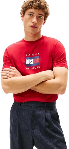 Tommy Hilfiger Uomo T-Shirt Maniche Corte Linear Flag Graphic Regular Fit