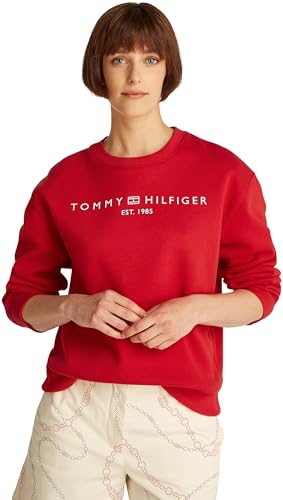 Tommy Hilfiger Felpa Donna Senza Cappuccio, Rosso Primary Red