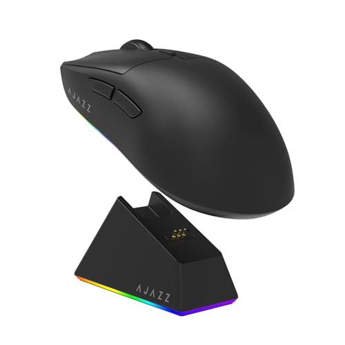 MechLands AJAZZ AJ139 V2 MC Mouse da gioco con base di ricarica, regolabile 12.000 DPI, sensore PAW3311, mouse wireless a 3 modalità, batteria da 500 mAh, frequenza di polling 1000, peso leggero 66 g