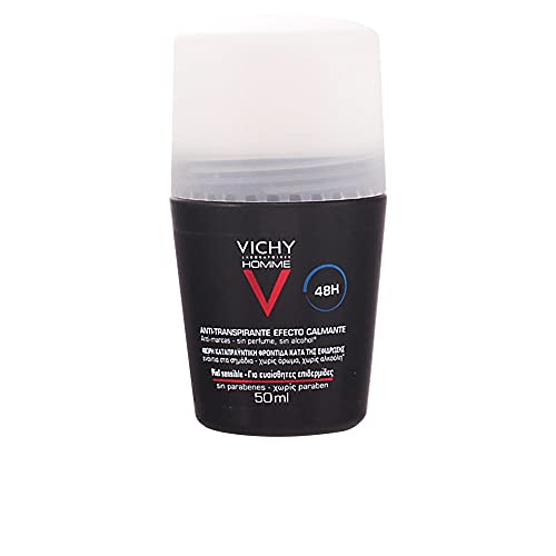 Vichy Homme Deodorante Roll-On da Uomo Antitraspirante, Adatto a Pelli Sensibili, Efficacia 48H, Pelle Fresca, Lenita e Protetta da Cattivi Odori, Con Oligo-Zinco e Acqua Termale di Vichy, 50 ml
